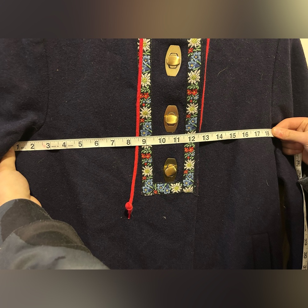 Kimchi & Blue Navy Pea Coat with Floral Embroidery - Picture 3 of 11